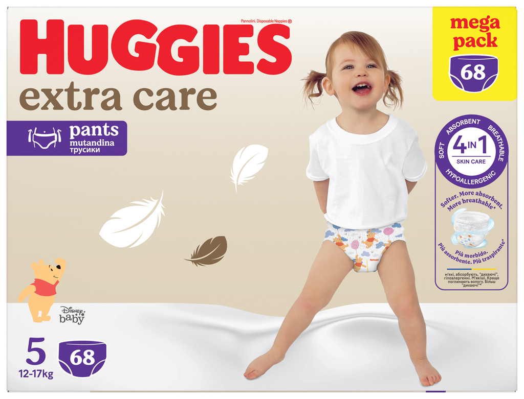 HUGGIES® Nohavičky plienkové jednorazové Extra Care Pants veľ. 5 (12-17 kg), 68 ks BOX