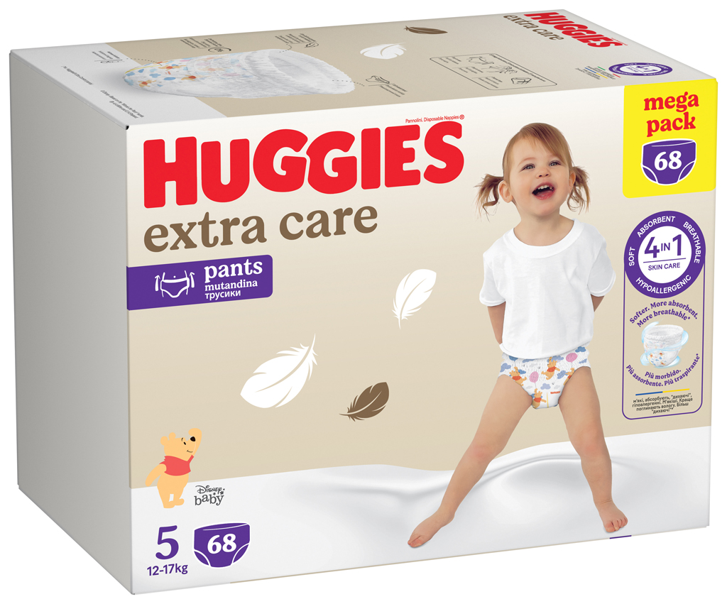 HUGGIES® Nohavičky plienkové jednorazové Extra Care Pants veľ. 5 (12-17 kg), 68 ks BOX