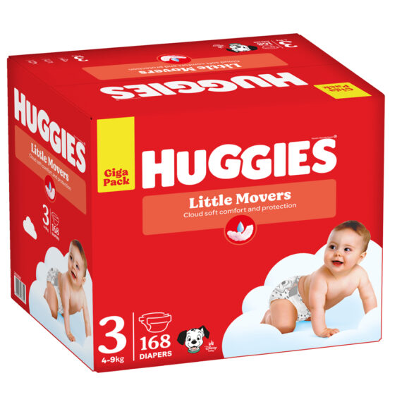 HUGGIES® Plienky jednorazové Little Movers veľ. 3 (4-9 kg), 168 ks BOX