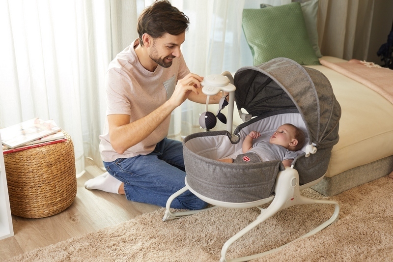 Tiny Love Rocker Napper Heather, Multifunkčná kolíska so strieškou 3v1, 0m+, šedá