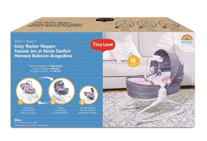 Tiny Love Rocker Napper Heather, Multifunkčná kolíska so strieškou 3v1, 0m+, šedá