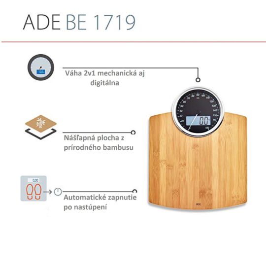 ADE BE1719 Luna Bambusová mechanická a digitálna kúpeľňová váha
