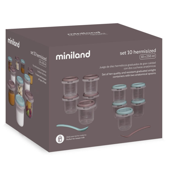 Miniland Nádoby na uskladnenie stravy, Terra, 10x250ml, ružové/modré