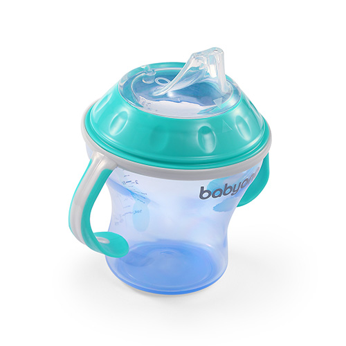 BABYONO Hrnček netečúci s mäkkým náustkom Natural Nursing 180 ml tyrkysová