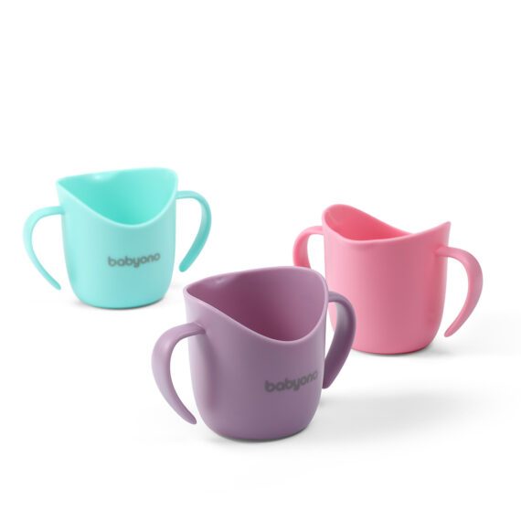 BABYONO Hrnček ergonomický s uškami 120 ml fialový 6m+