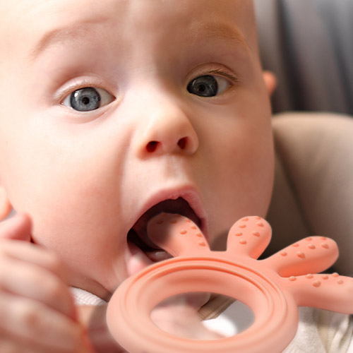 BABYONO Hryzačka silikónová Octopus ružová