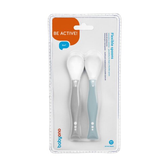 BABYONO Lyžičky flexi 2 ks šedo/modré pastel