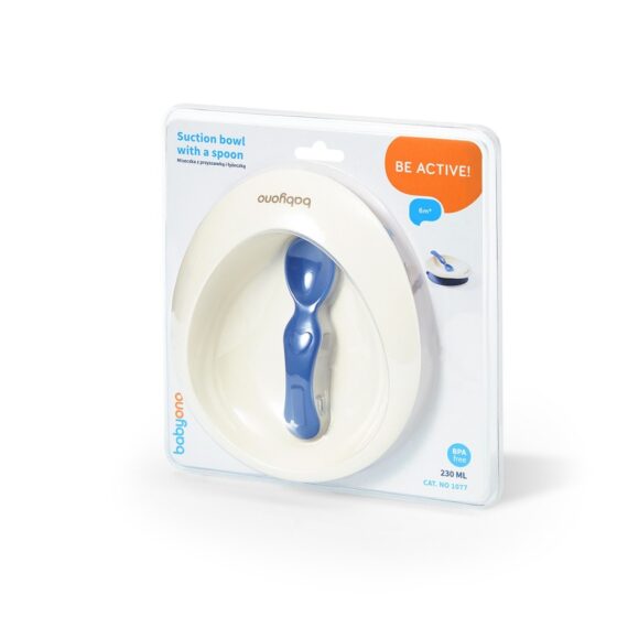 BABYONO Miska s prísavkou a lyžičkou modrá 230ml 6m+