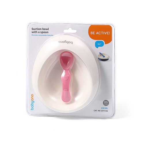 BABYONO Miska s prísavkou a lyžičkou ružová 230 ml 6m+