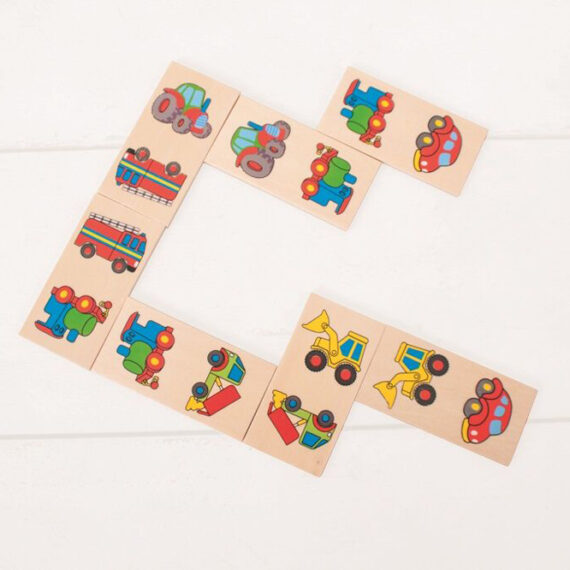 BIGJIGS TOYS Domino drevené dopravné prostriedky