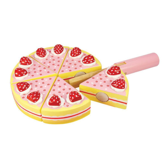 BIGJIGS TOYS Torta drevená krájacia s jahodami