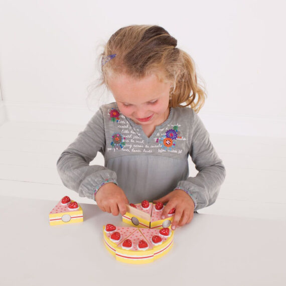 BIGJIGS TOYS Torta drevená krájacia s jahodami