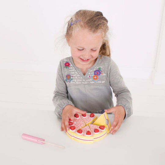 BIGJIGS TOYS Torta drevená krájacia s jahodami