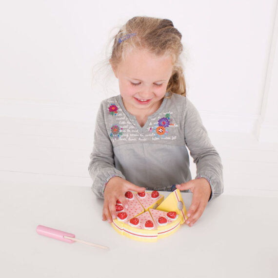 BIGJIGS TOYS Torta drevená krájacia s jahodami