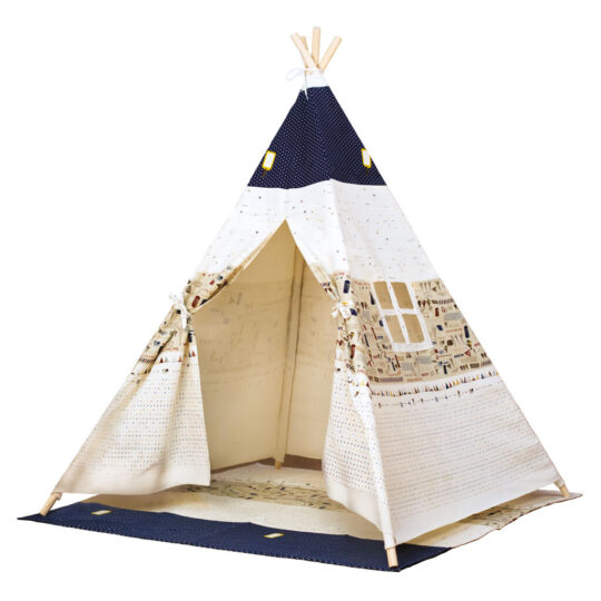 BINO Detský stan TeePee, béžovo-modrý