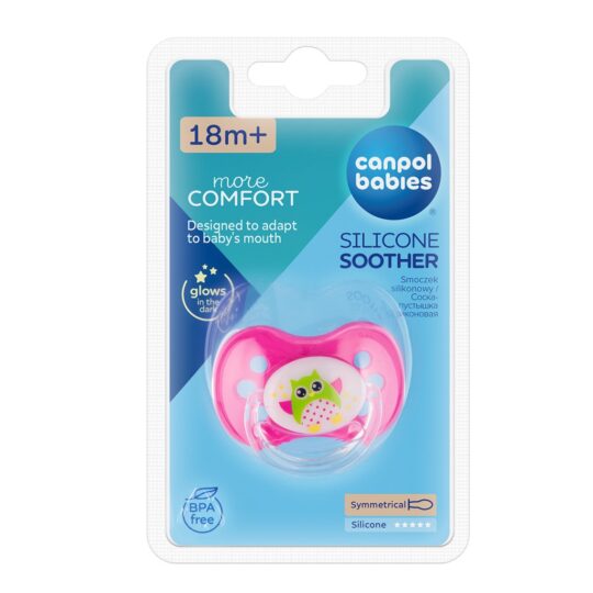 CANPOL BABIES Cumlík silikónový symetrický 18m+ Sova – ružová