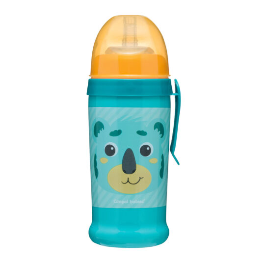 CANPOL BABIES Fľaša športová s netečúcou slamkou Hello Little 350ml zelená