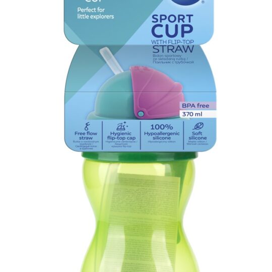 CANPOL BABIES Fľaša športová sa slámkou 370ml – zelená