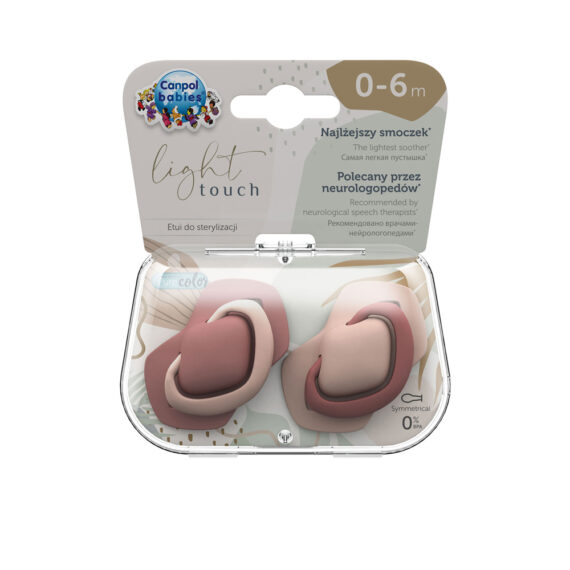 CANPOL BABIES Set symetrických silikónových cumlíkov Light touch 0-6m Pure color ružový