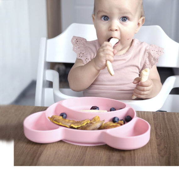 CANPOL BABIES Tanier silikónový delený s prísavkou Medvedík ružový
