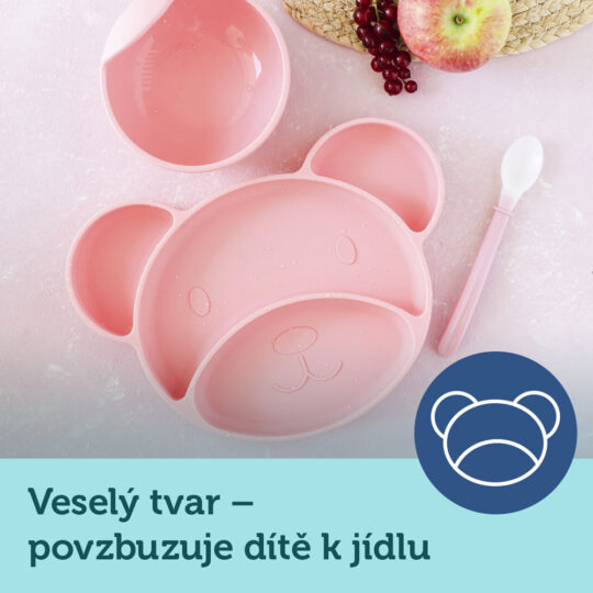CANPOL BABIES Tanier silikónový delený s prísavkou Medvedík tyrkysový