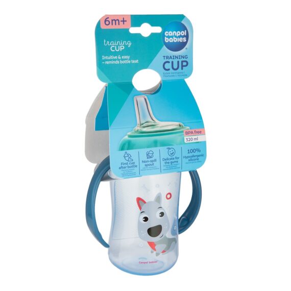 CANPOL BABIES Hrnček tréningový s úchytmi Cute Animals 320ml – psík