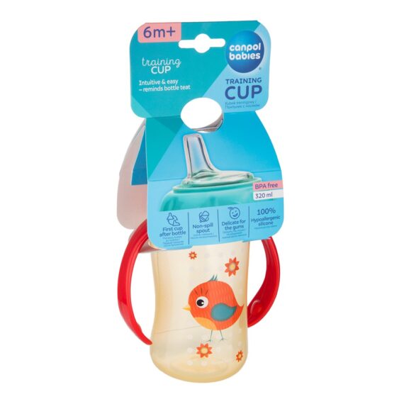 CANPOL BABIES Hrnček tréningový s úchytmi Cute Animals 320ml – vtáčik