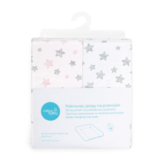 CEBA Poťah na mäkkú prebaľovaciu podložku (50×70) 2 ks Grey Stars+Pink Stars