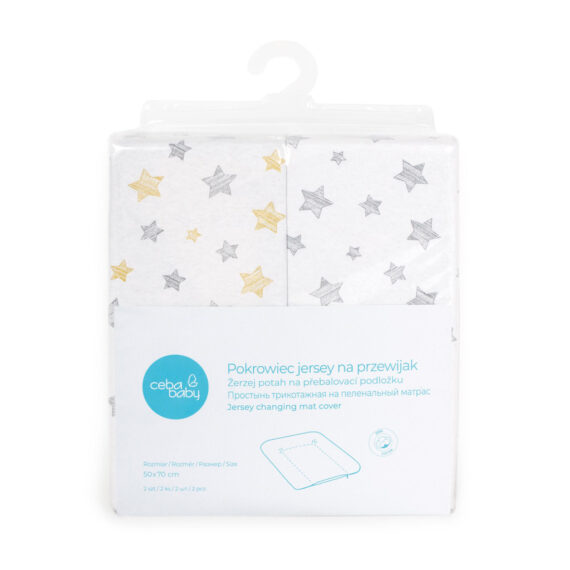 CEBA Poťah na mäkkú prebaľovaciu podložku (50×70) 2 ks Grey Stars+Yellow Stars