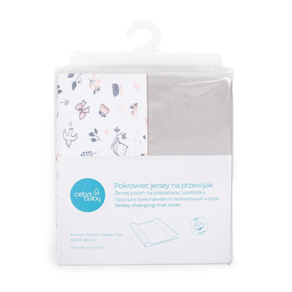 CEBA Poťah na prebaľovaciu podložku 2 ks Light grey+Bird World