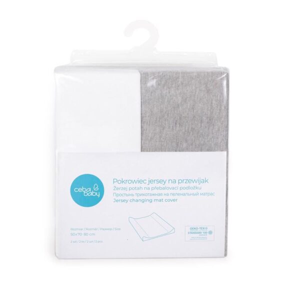 CEBA Poťah na prebaľovaciu podložku 50×70-80 cm 2 ks Light Grey Melange+White
