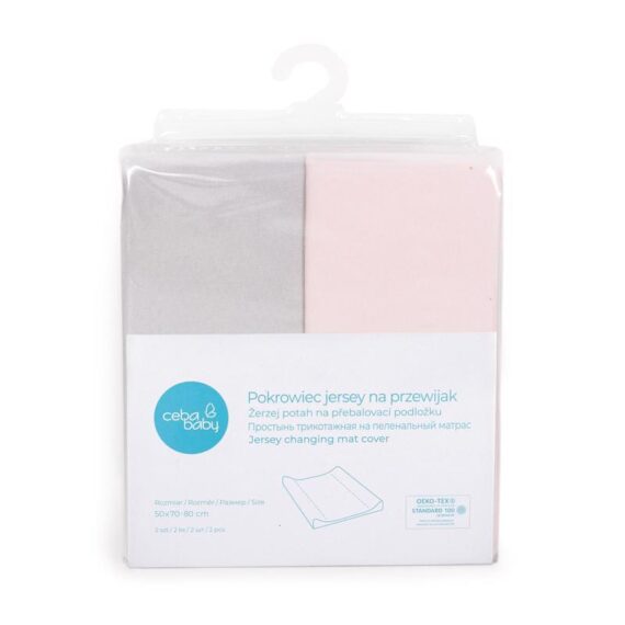 CEBA Poťah na prebaľovaciu podložku 50×70-80 cm 2 ks Light Grey+Pink