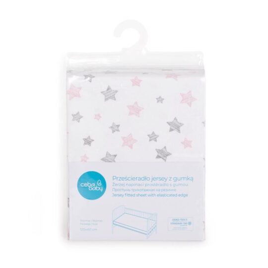 CEBA Plachta Žerzej napínacia s gumou 120 x 60 Pink Stars