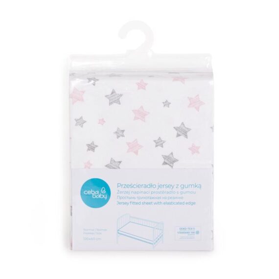 CEBA Plachta Žerzej napínacia s gumou 120 x 60 Pink Stars
