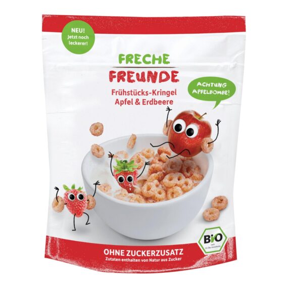 FRECHE FREUNDE BIO Cereálie chrumkavé krúžky Jablko a jahoda 125 g, 12m+