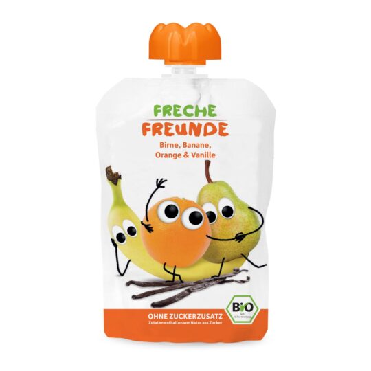 FRECHE FREUNDE BIO Kapsička ovocná Hruška, banán, pomaranč s vanilkou 100 g, 12m+