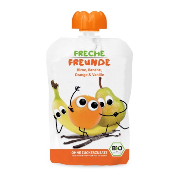 FRECHE FREUNDE BIO Kapsička ovocná Hruška, banán, pomaranč s vanilkou 100 g, 12m+