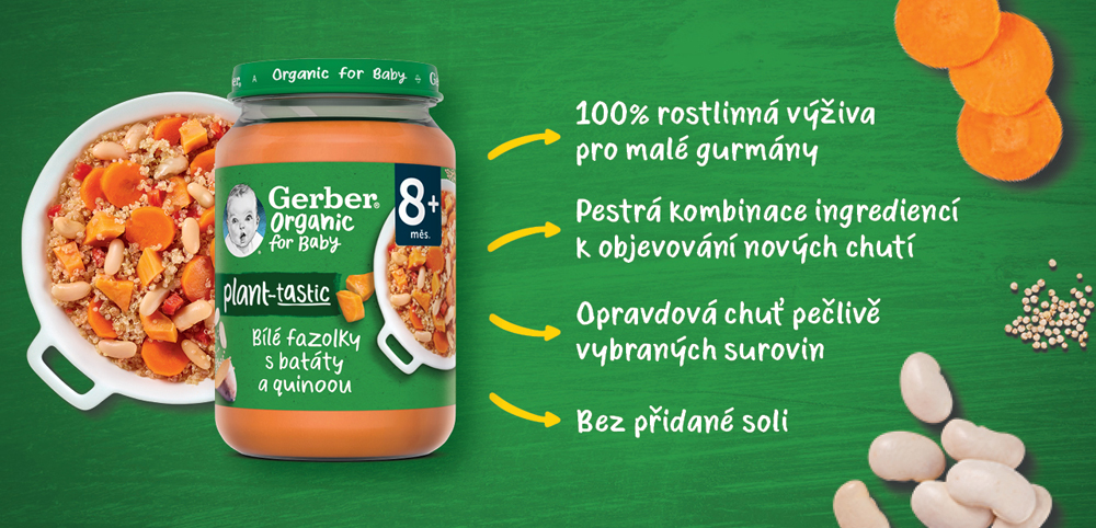 GERBER Organic 100% rastlinný príkrm biele fazuľky s batátmi a quinoou 190 g