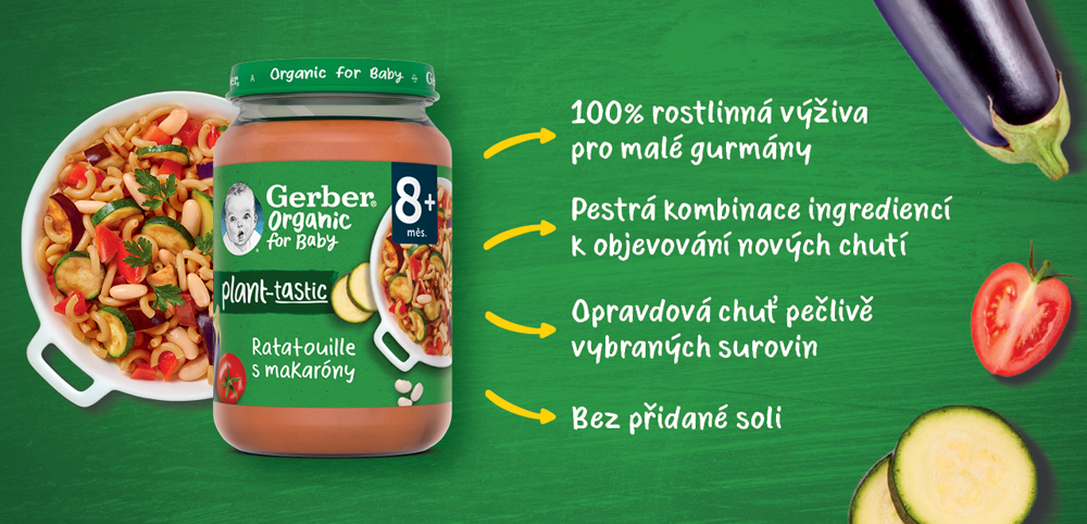 GERBER Organic 100% rastlinný príkrm ratatouille s makarónmi 190 g​