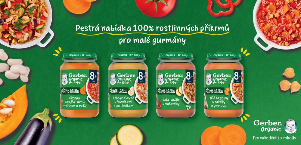 GERBER Organic 100% rastlinný príkrm cícer s paradajkovou omáčkou a mrkvou 190 g​