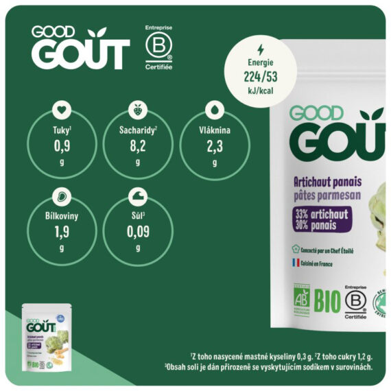 GOOD GOUT BIO Artičoky, paštrnák a cestoviny s parmezánom 190 g