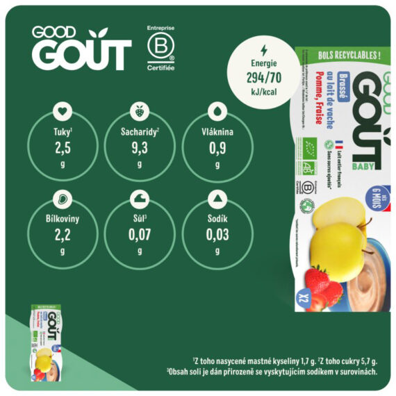 GOOD GOUT BIO Dezert jahodový s jablkom (2×100 g), 6m+