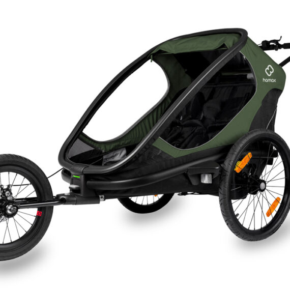 HAMAX Outback 2v1 – dvojmiestny vozík za bicykel vr. ramená + kočíkovú set – Green/Black, polohovaci