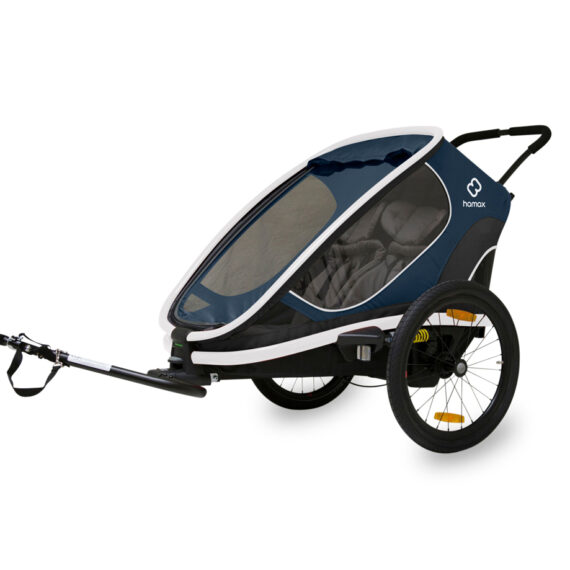 HAMAX Outback 2v1 – dvojmiestny vozík za bicykel vr. ramená + kočíkovú set – Navy/White, polohovacie