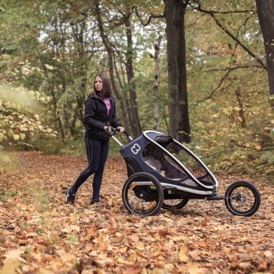 HAMAX Outback 2v1 – dvojmiestny vozík za bicykel vr. ramená + kočíkovú set – Navy/White, polohovacie