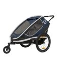 HAMAX Outback 2v1 – dvojmiestny vozík za bicykel vr. ramená + kočíkovú set – Navy Blue, polohovacie