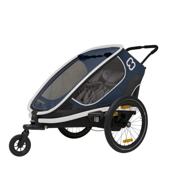 HAMAX Outback 2v1 – dvojmiestny vozík za bicykel vr. ramená + kočíkovú set – Navy Blue, polohovacie