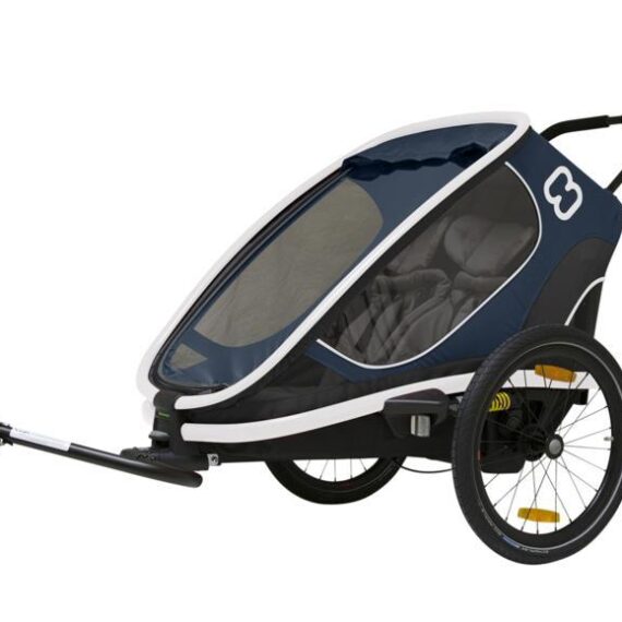 HAMAX Outback 2v1 – dvojmiestny vozík za bicykel vr. ramená + kočíkovú set – Navy Blue, polohovacie