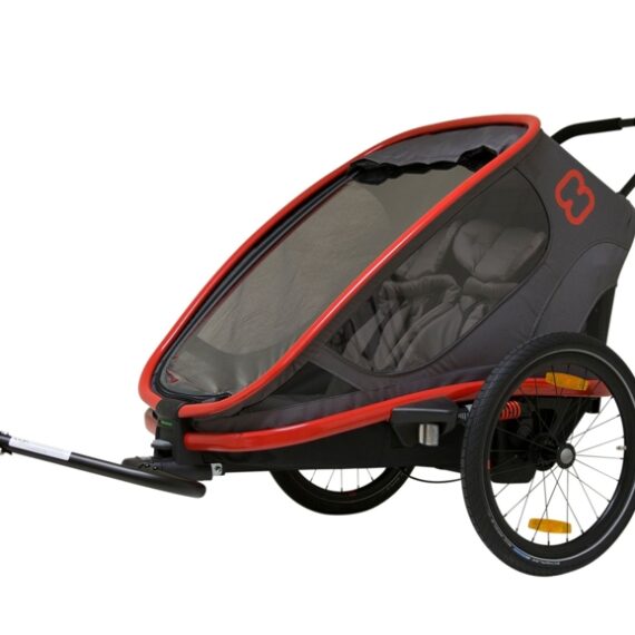 HAMAX Outback 2v1 – dvojmiestny vozík za bicykel vr. ramena + kočíkový set Grey/Red/Antracit poloh.