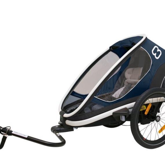 HAMAX Outback One – jednomiestny vozík za bicykel vr. ramená + kočíkovú set – Navy Blue, polohovacie